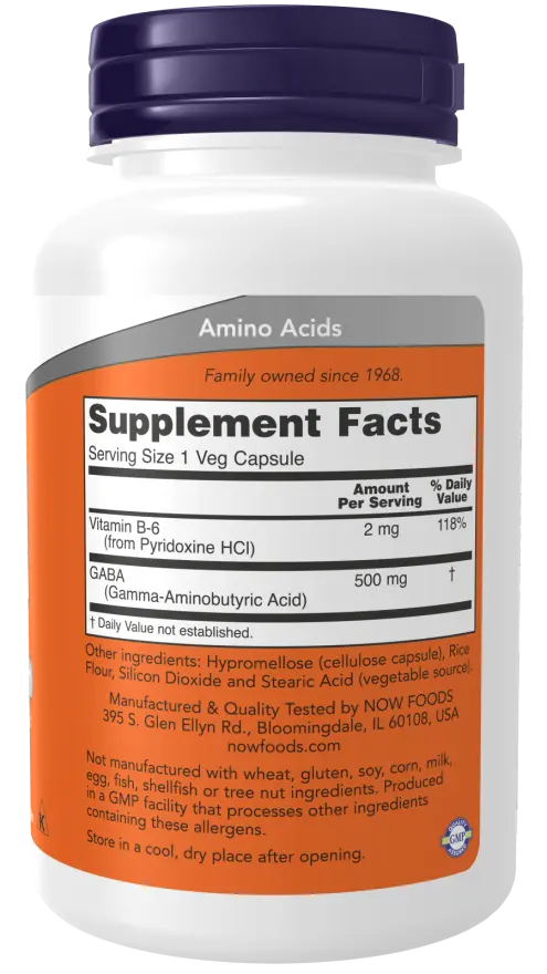 NOW Foods - GABA with Vitamin B6, 500mg - 100 vegan capsules Now Foods