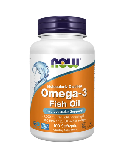 NOW Foods - Omega-3 Fish Oil, Molecularly Distilled - 100 softgels Now Foods