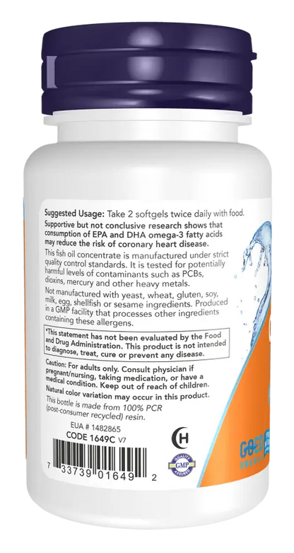 NOW Foods - Omega-3 Fish Oil, Molecularly Distilled - 100 softgels Now Foods